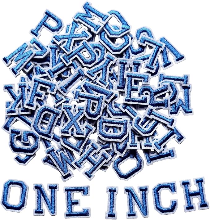 1 inch Iron on Letter Patches 78 Pieces, A-Z Embroidered Alphabet Patches for Clothing Jackets Hats Backpacks Jeans Blue