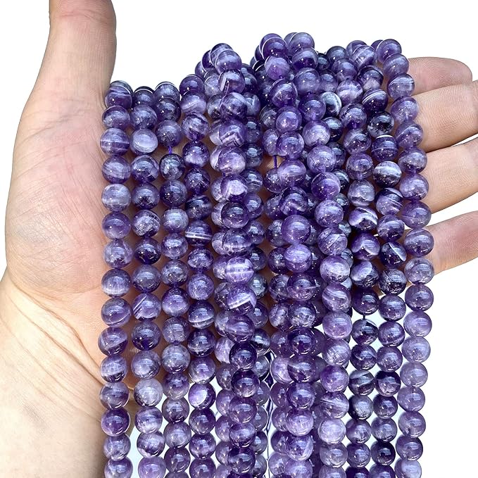 6MM 61PCS Purple Amethyst Dream Lace Beads Natural Quartz Crystal Stone Loose Beads for Jewelry Making DIY Bracelet Grade A+ 15 inches Strand