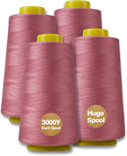 Rubber Red Serger Thread, All-Purpose Thread for Sewing, Polyester, 4 Cones of 3000 Yards Each Spool for Sewing Machine