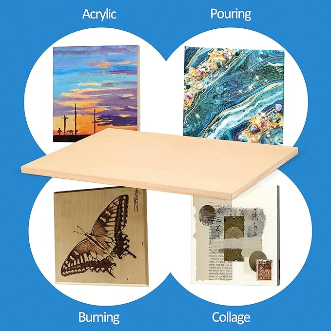 Falling in Art Unfinished Birch Wood Panels Kit for Painting, Wooden Canvas 2 Pack of 24 x36 Studio 1’’ Deep, Cradle Boards for Pouring, Art, Crafts, Burning and More
