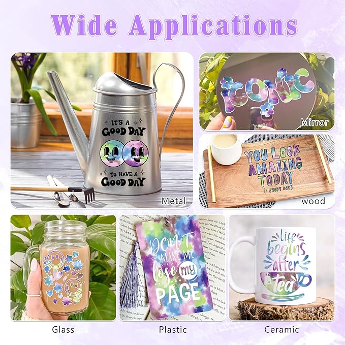 Tie Dye Permanent Vinyl Roll- 12'' x 8ft Purple Clouds Permanent Adhesive Vinyl for Mugs Decors Self Adhesive Sticker