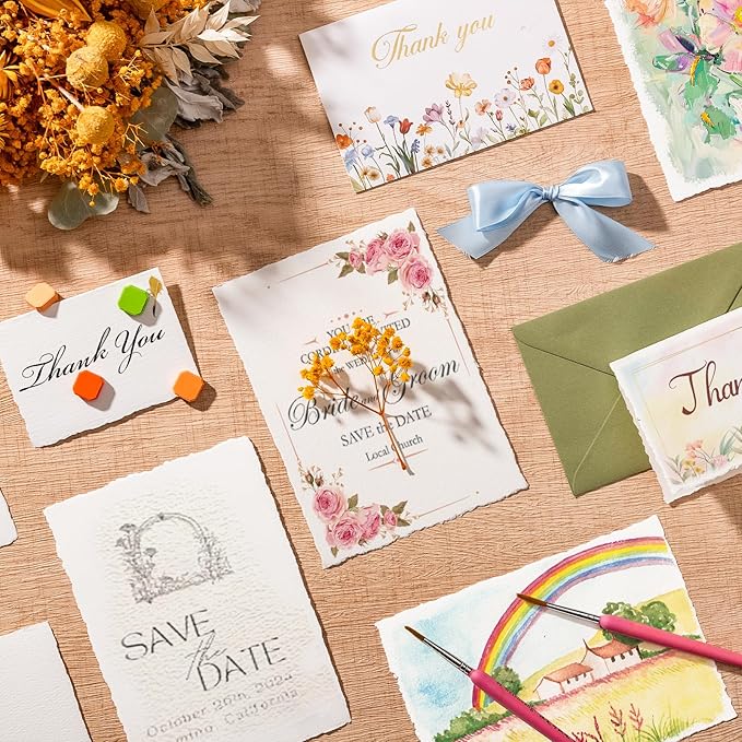 100 Sheets Watercolor Paper 5 x 7inch, 300 GSM Deckled Edge Paper Rough/Textured Handmade Paper for Watercolors, Wedding Invitations, Cards, Crafts