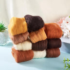 Boutigem 11 Colors 55G Brown Needle Felting Wool Roving, DIY Craft Spinning Fibre Wool Roving for Needle Felting, Chunky Handmade Yarn for Beginners DIY Hand Spinning, Weaving and Blending