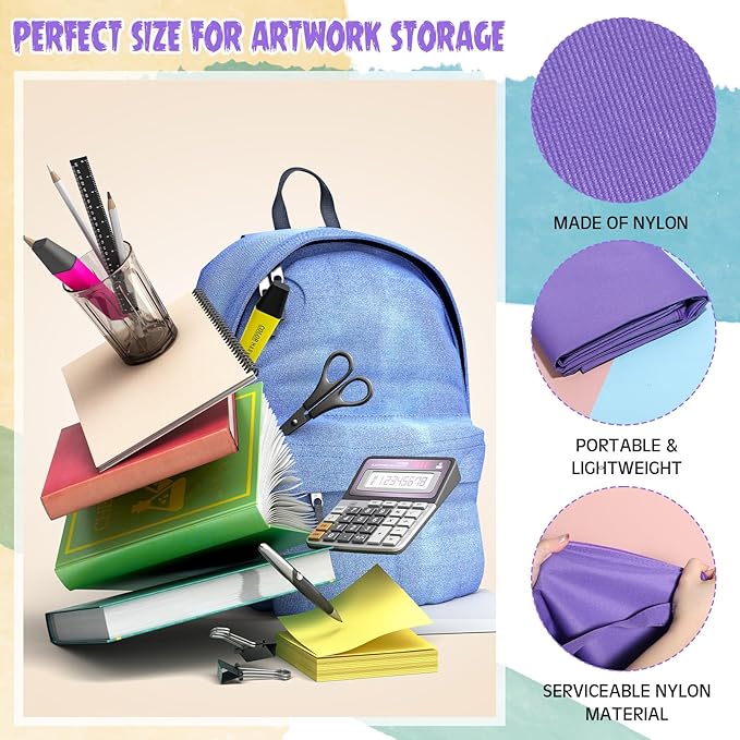 Abbylike 48 x 36 Inch Art Portfolio Bag Large Size Art Supply Bag with Nylon Shoulder Waterproof Poster Board Painting Drawing Sketch Storage Carrying Case for Christmas Artwork Gift(Purple,1 Pcs)