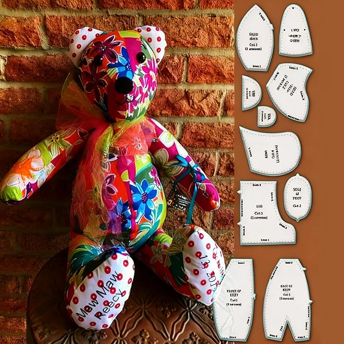 10in Memory Bear Template Ruler Set, Sitting Height 10in Acrylic Memory Bear Sewing Patterns Cutting Set Teddy Bear Quilting templates, Sewing Patterns for Beginners (25cm/10in)