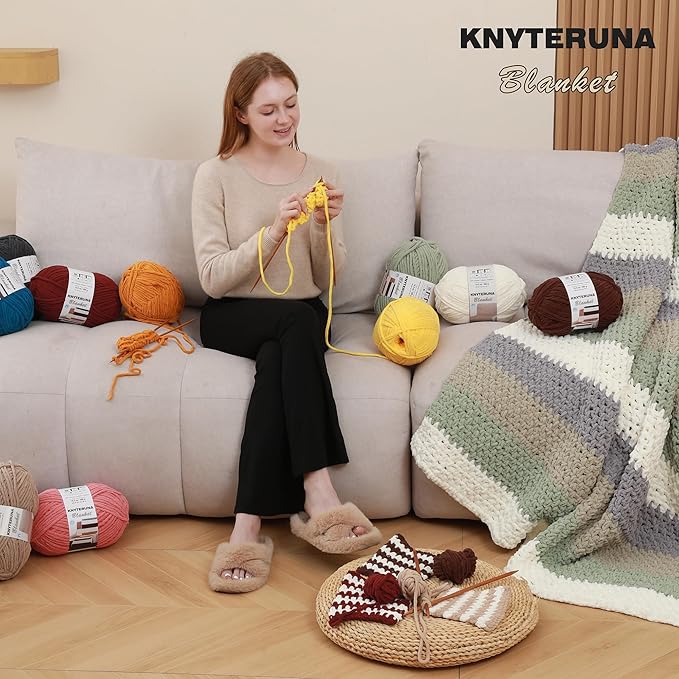 #6 Super Bulky Blanket Yarn for Crocheting - 4 Skeins(Each 10.5oz/300g, 220yds/201m), Chunky Chenille Thick Plush Big Soft Yarn for Crocheting Knitting Blankets, Light Yellow