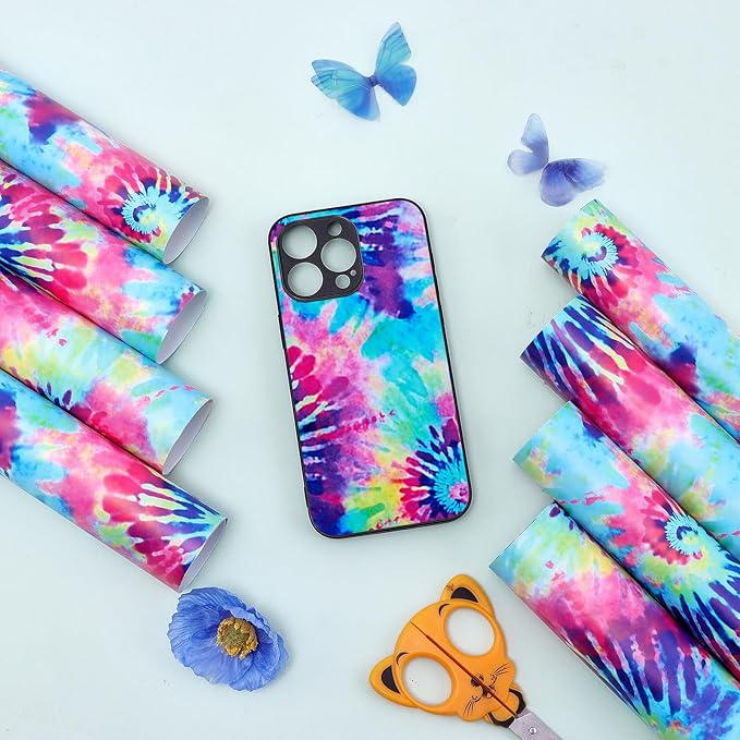 Tintnut Tie Dye Permanent Vinyl - 8 Sheets 12"x10" Swirl Patterned Permanent Adhesive Vinyl for Cutting Machine,Home Decor Self Sticker