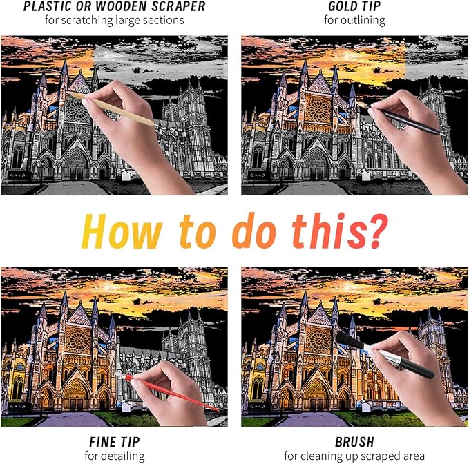 Scratch Art for Adults(12 Sheets A4),Family Creative DIY Painting Papers for Travel Lovers,Craft Lovers|Creative Scratch Art Adult (Britain/Thailand/Malaysia) by Iskueal