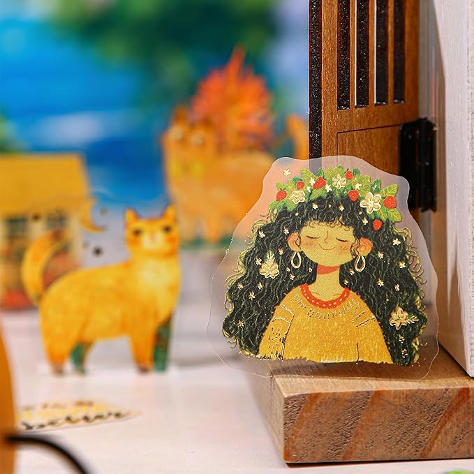 TIAMECH Holiday Facts PET Stickers - 180 Pcs Flower Shop Swimming Pool Girl Cat Design, Waterproof Sticker for Journaling & Scrapbooking, Junk Journal Supplies, Ephemera & DIY Crafts