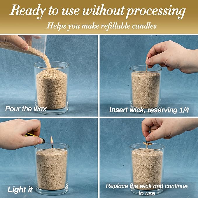 Snow Pearled-Candles with Wicks - DIY Candle Sand,Pearled Wax with Wicks,Wax,Refillable for Weddings,Partie (Sand)