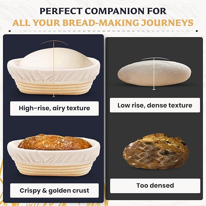10" Banneton Bread Proofing Basket, Sourdough Proofing Basket Set of 2, Bread Banneton Basket for Professional & Home, Oval Bread Proofing Baskets for Sourdough