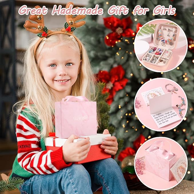 UFU Charm Bracelet Making Kit - 95Pcs DIY Jewelry Making Kit, Mermaid Gifts for Girls Crafts for Girls Ages 5 6 7 8-12, with Portable Bracelet Organizer Box