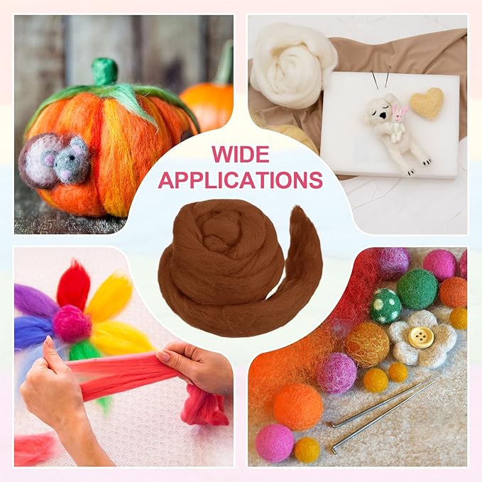 MECCANIXITY Wool Roving Yarn Soft Felting Wool 50g/1.76oz Pure Chunky Roving Yarn for Needle Felting Knitting Blanket Spinning Weaving Art DIY Craft Dark Brown