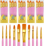 Acrylic Paint Brushes Set, 50Pcs Round Pointed Tip Artist Paintbrushes for Acrylic Painting Oil Watercolor Canvas Boards Rock Body Face Nail Art, Halloween Pumpkin Ceramic Crafts Supplies，Pink