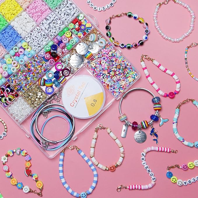 3900 Pcs Girls Bracelet Making Kit, Beads Jewelry Making Kit, Unicorn/Mermaid DIY Crafts Birthday Christmas Gifts with Organizer Box for Friendship Bracelets kits, Girls Ages 5 6 7 8-12 Years Old
