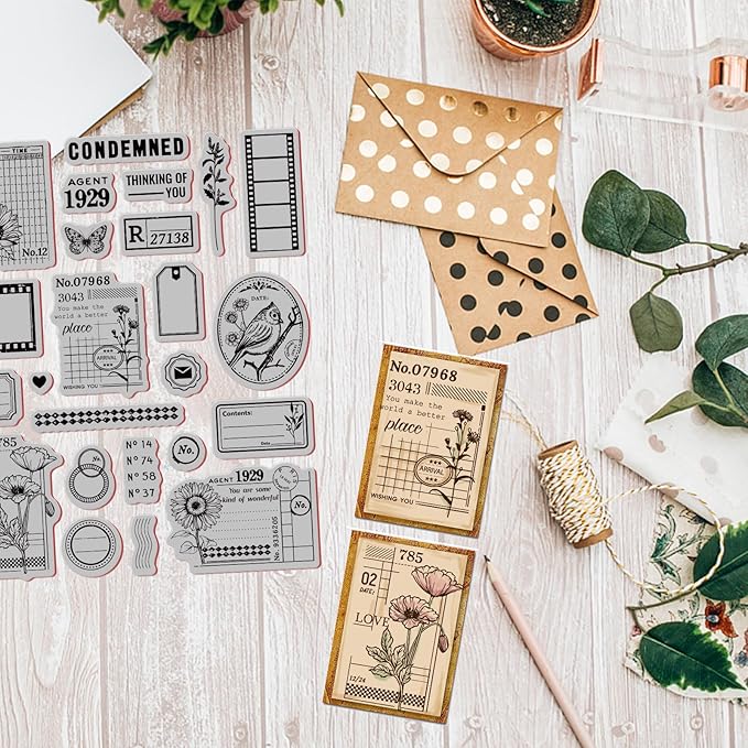 GLOBLELAND Art Journal Background Cling Rubber Stamp Art Journal Cling Mount Stamp Script Stamps Script Stamps for Card Making and Photo Album Decor Decoration and DIY Scrapbooking 8.66×7.09inch