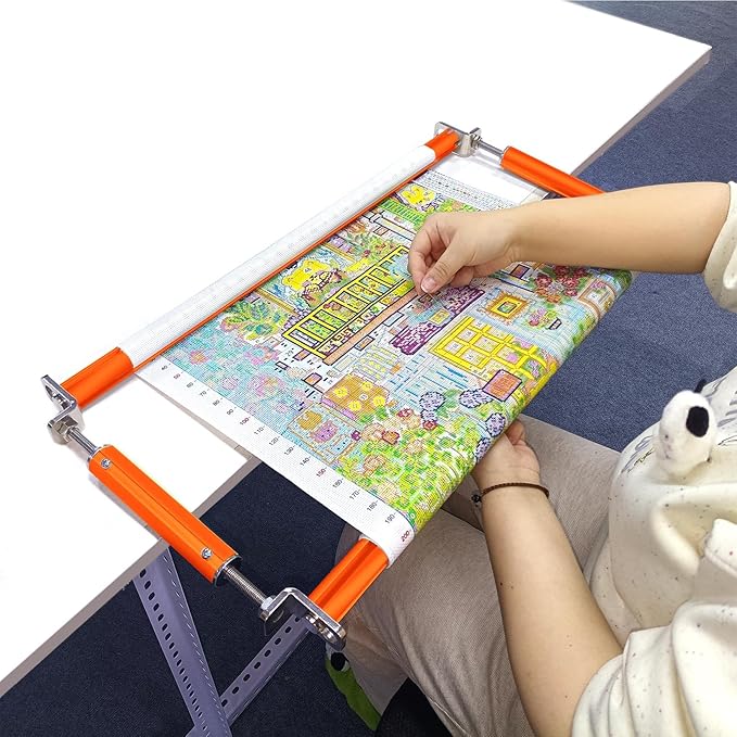 Couple Embroidery Art Embroidery Clip Frame Cross Stitch 4 Slot Presser Heavy Duty Embroidery Bandage Embroidery Frame Needlepoint Frame Embroidery Scroll Frame Embroidery Frames (Orange)
