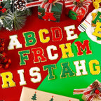 104 Pcs Red Green Christmas Patches Chenille Letter Patches Embroidered Stick on Patches Self Adhesive for Clothing,A-Z Letter Stickers Sew on Patches for Sweaters Jackets Hats Stockings Backpacks