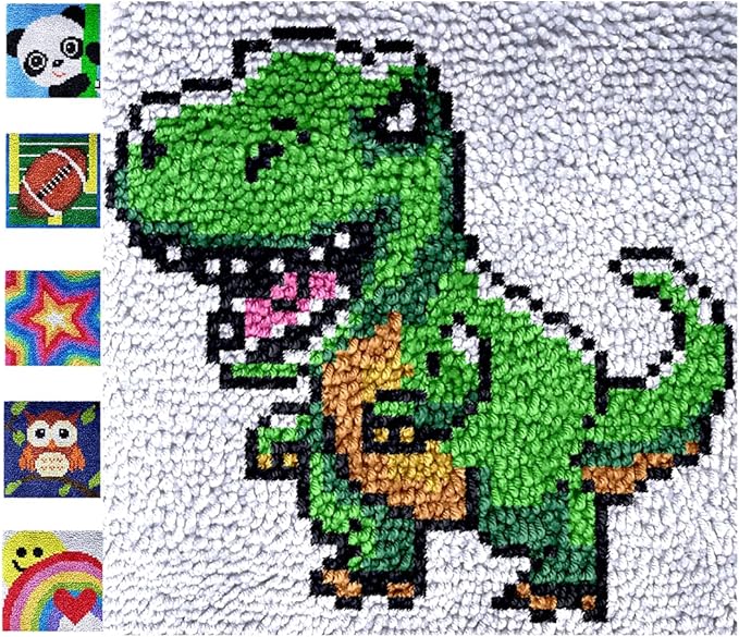 Latch Hook Rugs Kits for Kids Adults Beginners, Dinosaur Owl Smile Star Sunflower Dog Panda Small Large DIY Latch Hook Rug Making Kit for Girls and Boys