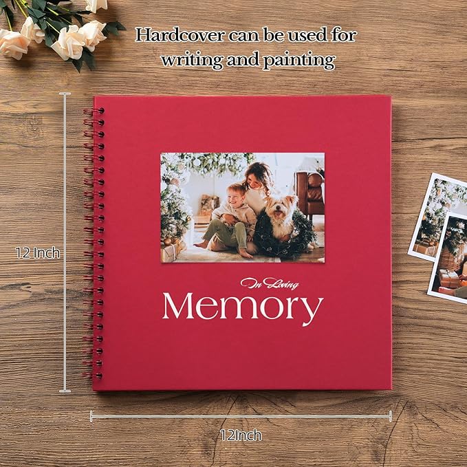 potricher 12 x 12 Inch DIY Scrapbook Album 40 Pages Hardcover Kraft Paper Scrap Book Photo Albums Memory Book for Wedding and Anniversary Family (Red, 12 Inch)