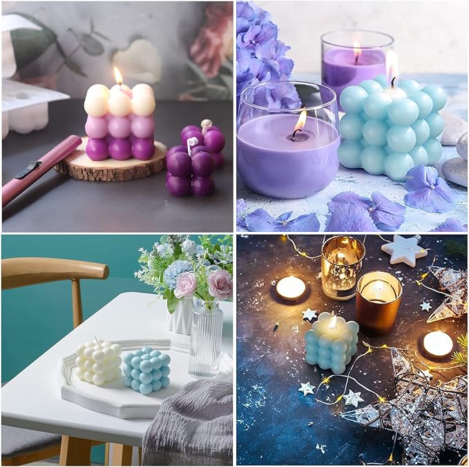 Konrisa Cube Candle Molds, 6 Cavity 3D Bubble Silicone Molds for Candles Making, Cake Mold for Baking Chocolate Dessert Mousse Cake Ice Cream and Making Soap Wax