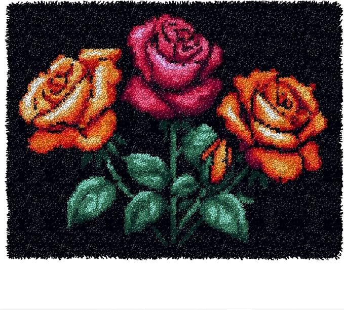 Ylkgogo Latch Hook Kits for Adults, Color Printed Canvas DIY Rug Crafts Arts Carpet for Home Decoration Festival Gift 20.5"X15" (Rose 02)