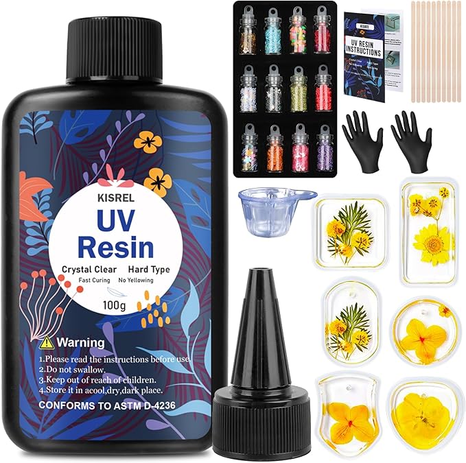 KISREL UV Resin Jewelry Making Kit - 100g Crystal Clear UV Resin and Jewelry Molds, Fast Curing for Keychains, Earring Making, DIY Craft Decorations