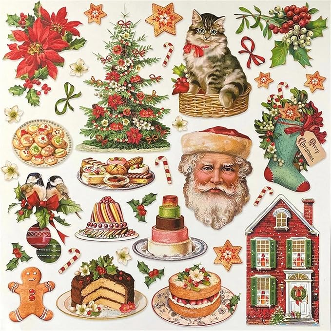 TIAMECH Merry Christmas Paper Stickers - 96 Pcs Santa Clause Elk Christmas Ball Design, Waterproof Sticker for Journaling & Scrapbooking, Junk Journal Supplies, Ephemera & DIY Crafts