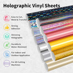 TECKWRAP Holographic Permanent Vinyl Bundle, 12" x 10" 12 Sheets Rose Gold, Gold and Silver Permanent Adhesive Vinyl for DIY Sticker, Home and Car Decor,
