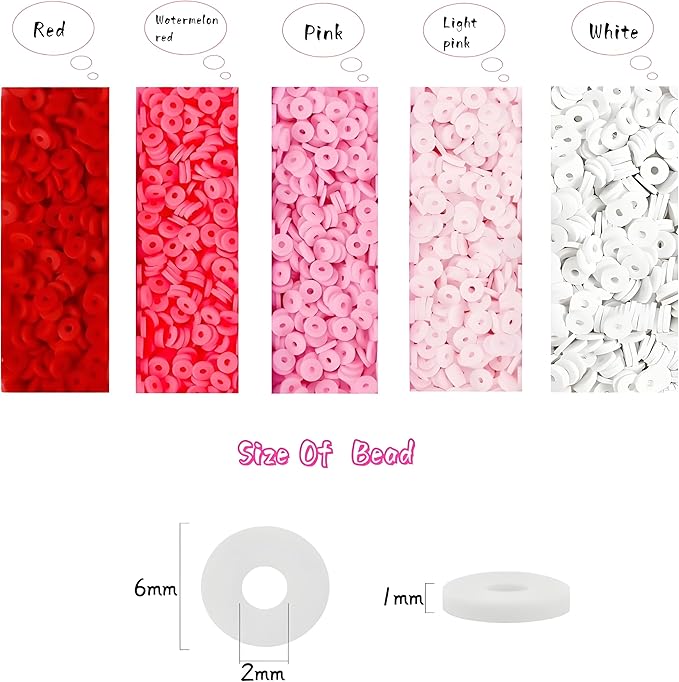 4000 Pcs Pink Clay Beads Bracelet Making Kit, 6mm Polymer Spacer Flat Heishi Beads for Jewelry Necklace Earring Making (Pink)