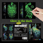 Georgie Porgy Scratch Paper Art Set for Kids Adults Magic Rainbow Scratchboards for DIY Arts and Crafts Kits Christmas Birthday Gift with Scratching Tools Kit (A4-Noctilucent Butterfly + Peacock)