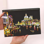 Scratch Art Book(A4-10Page) for Adults & Teens – ASMR Stress-Relieving Scratch Off Art | Paint by Scratch Kit Set | Travel Landmarks & Engraving Art | Creative Gift for Adults (Colorful City Series A)