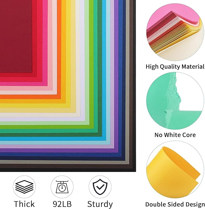 100 Sheets Colored Cardstock 25 Colors - 8.5 X 11 Inches Art Crafts Construction Paper, 92lb/250gsm Heavy Weight Thick Card Stock Paper for Printer, DIY Cards Making, Scrapbooking UAP24MX100