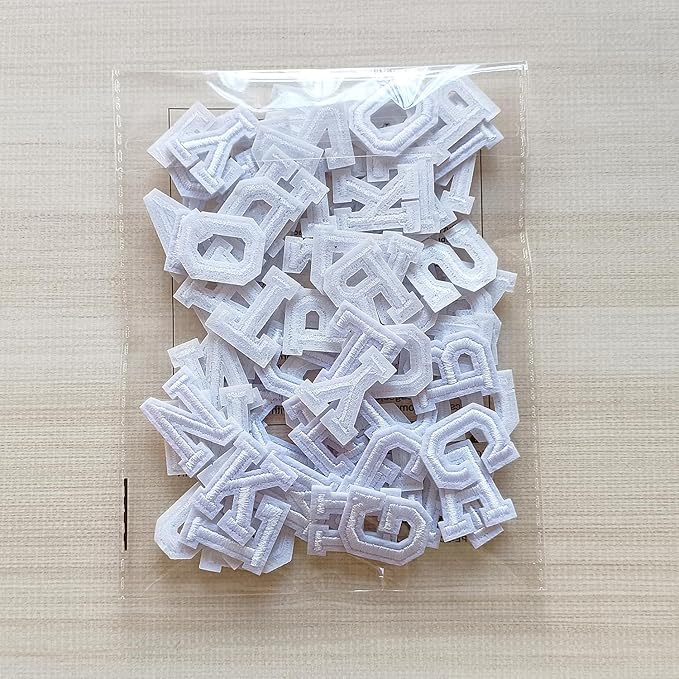 1 inch Iron on Letter Patches 78 Pieces, A-Z Embroidered Alphabet Patches for Clothing Jackets Hats Backpacks Jeans White