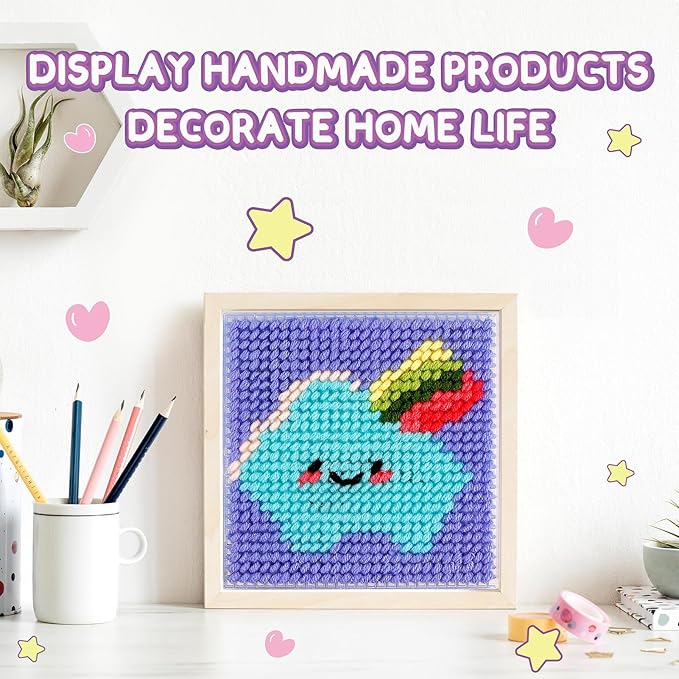 Caydo 8-in-1 Cross Stitch Kit for Beginners Kids, Includes 8 PCS Plastic Canvas with Pre-Patterns, 13 Colors Threads, Instructions, Embroidery Needles for Beginners Sewing