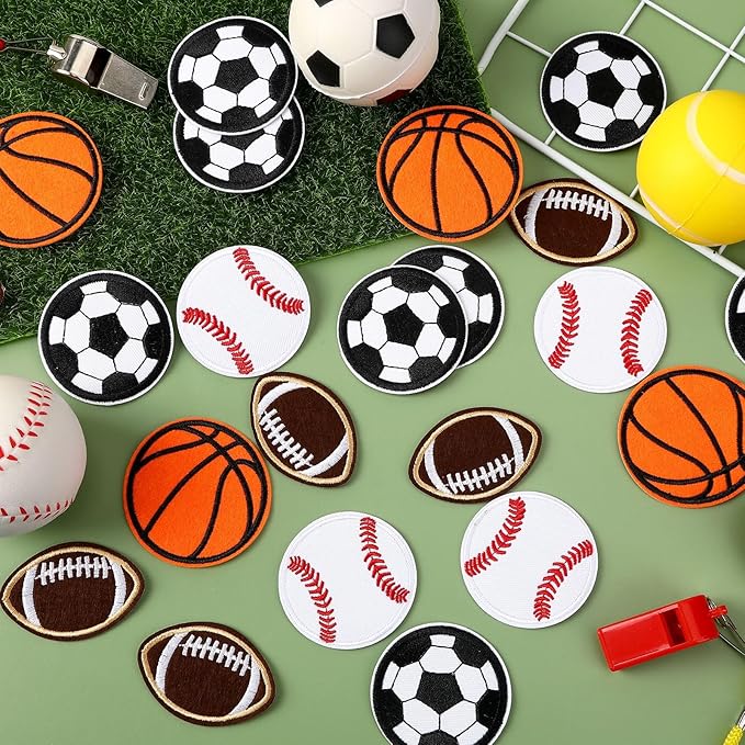 36pcs Ball Sports Iron On Patches Basketball Football Baseball Soccer Embroidered Sew On Applique Repair Patch DIY Crafts for Clothing Jacket Jeans Pants Dress Backpack Hat