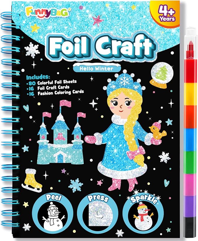 FUNNYB&G Foil Art Craft for Kids - Christmas Crafts Gift Party Favors Stocking Stuffers for Kids Fun Art Supplies Creative Birthday Gift Travel Toys for Girls Boys 4 5 6 7 8 9 Years Old (Winter)