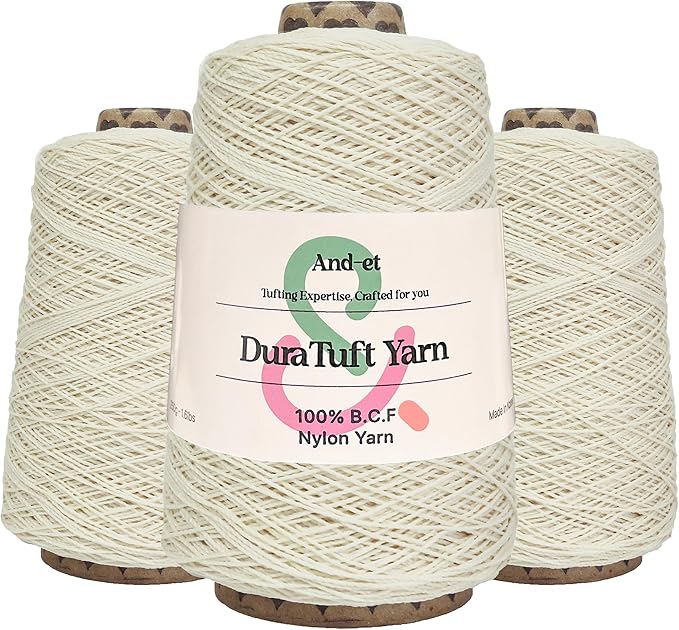 And-et DuraTuft Yarn 45 Vibrant Colors Tufting Nylon Yarn Pack - Ideal for Crochet, Craft Projects - 100% B.C.F. - 3 Cones x 1.66lbs - 180yards - Perfect for Rug Weaving and Knitting (45 Pink Ivory)