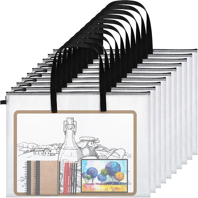 Frienda 10 Pieces Art Portfolios Bags Waterproof Portfolios Posters Storage Supply Bags with Zipper and Handle for Art Artworks, Bulletin Boards, Charts and Teaching for Back to School (24x36 Inches)