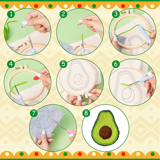 WATINC Christmas Punch Needle Coaster Kits - 23Pcs Easy Art Work Decor Craft Supply for Beginners, DIY Set of 6 Pattern Tufted Pads with Adhesive Felt Yarns Tools Coaster Holder Instruction (Green)