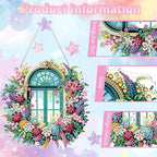 Flower-Window Diamond Painting Kits for Adults, DIY Pendant Diamond Art Kits for Beginners, 5D Special Shape Full Drill Hanging Diamond Gem Art Painting Kits for Window Suncatchers for Home Wall Decor