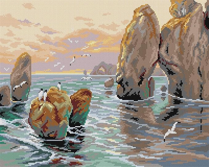 Wizardi Needlepoint Canvas for halfstitch Without Yarn Merres-Joille, Evening 3481M Orchidea