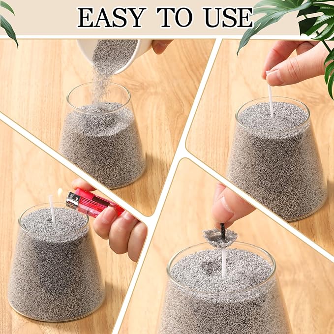 MTLEE Candle Sand 3.3 lb DIY Pearled Candle Making Kit Included 20 Pcs Wicks and Refillable Beaded Wax Sand Beaded Wax Gift with Wicks Self Extinguish for Home Wedding Party Women(Gray)