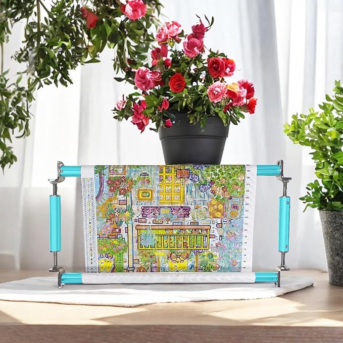Couple Embroidery Art Embroidery Clip Frame 60cm Cross Stitch 4 Slot Presser Heavy Duty Embroidery Bandage Embroidery Frame Needlepoint Frame Embroidery Scroll Frame Embroidery Frames (Blue)