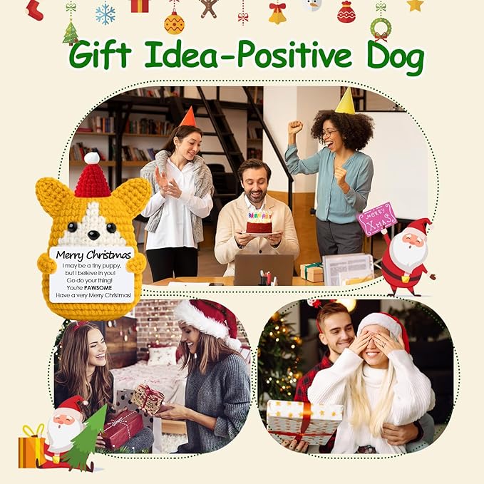 Funny Positive Christmas Corgi Dog Gifts for Women Men Grandkids, Stocking Stuffers for Teen, Inspirational Mini Dog Cute Stuff Things, Handmade Emotional Positive Crochet Puppy Decorations