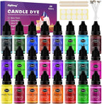 Candle Dye - 24 Colors Liquid Candle Making Dye for DIY candle making supplies Kit, Food Grade Ingredients Oil-Based Candle Coloring for Soy Wax Dyes, Beeswax, Gel Wax, Paraffin Wax - Each 0.35oz/10ml
