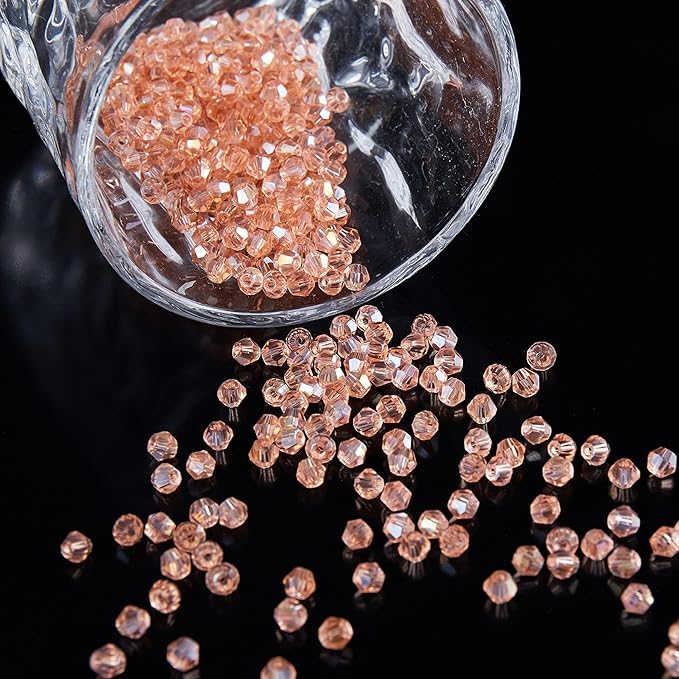 1100PCS 4mm Bicone Crystal Glass Beads for Jewelry Making, Sparkling Mini Beads for Suncatchers, DIY Bracelets & Craft Projects (Pink)