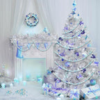 Huwena 200 Pcs Winter Wooden Snowflake Craft Beads Blue White Snowman Round Loose Spacer Beads with Holes for Christmas Winter Necklace Earring Jewelry Making Crafts DIY