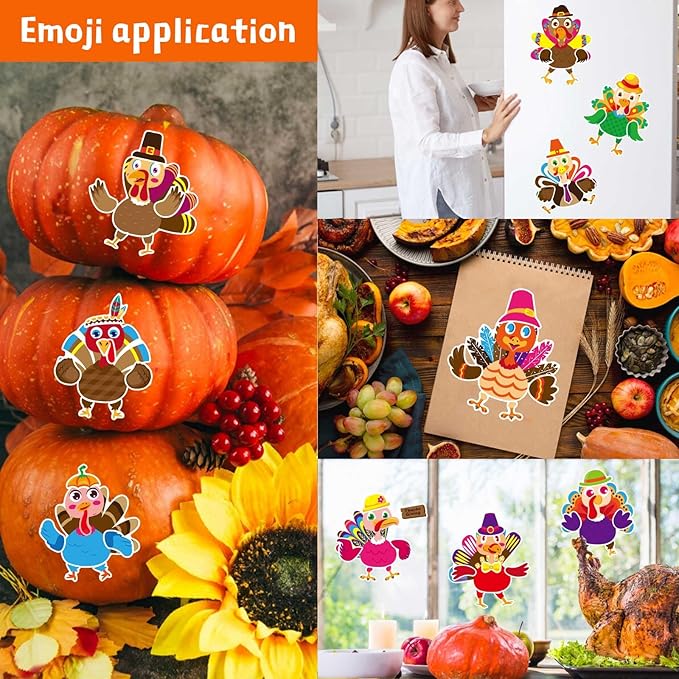 36 PCS Make a Turkey Stickers, Thanksgiving Stickers for Kids Make Your Own Turkey Sticker for Thanksgiving Party Favors Crafts School Rewards