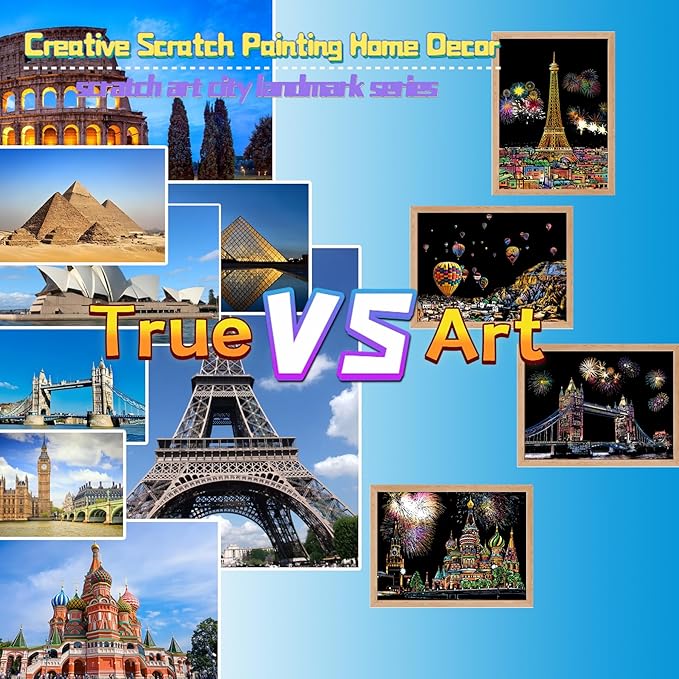 Scratch Art Book for Adults-Landmark Building Scratch paper|Scratch Painting Paper Craft Kit|Creative Foil Engraving Scratch Art|Scratch City Series Books for Travel Lovers,Craft Lovers(City Series 2)